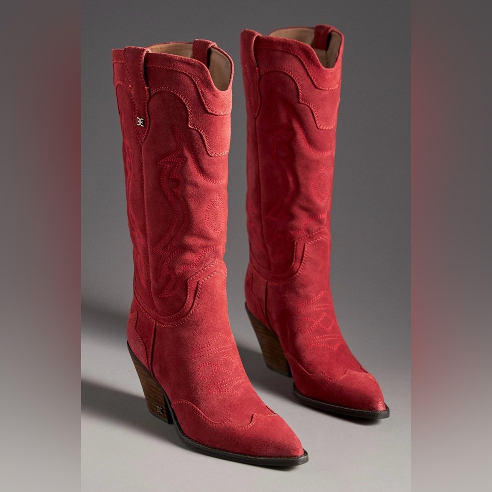 Sam Edelman Red Suede Heeled Cowboy Boots